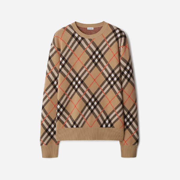 バーバリーのチェック柄クルーネックニットセーター