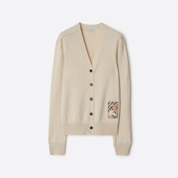 バーバリーチェックの乗馬アップリケカーディガンセーター