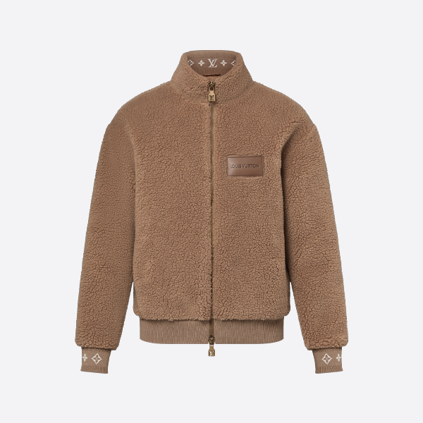 ルイ・ヴィトン レザー ラムウール スタンドカラー ジャケット（カーキ）