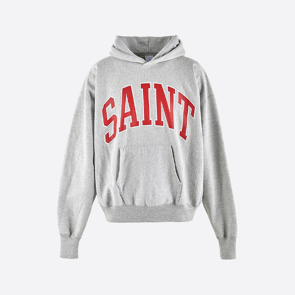 セントマイケルの赤文字プリントパーカー、グレー