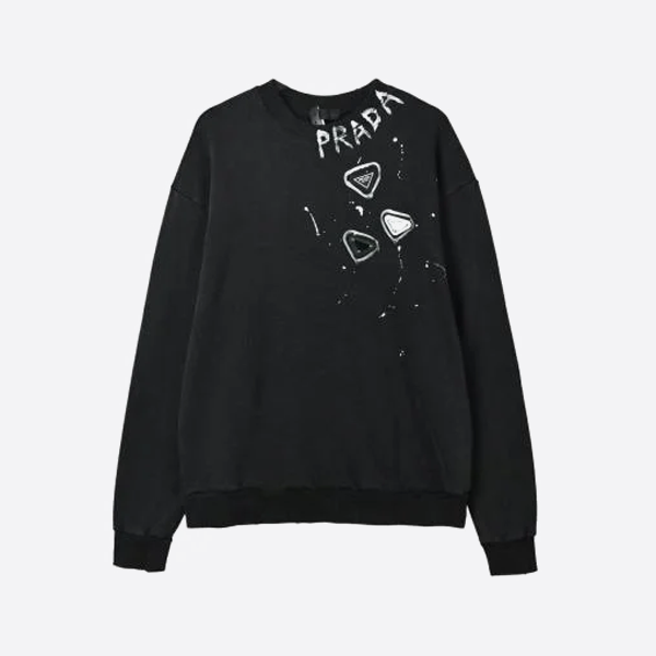 プラダのウォッシュ加工ハンドペイントレタークルーネックスウェットシャツ