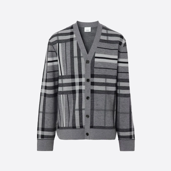 バーバリー 厚手チェック柄ストライプニットカーディガンセーター