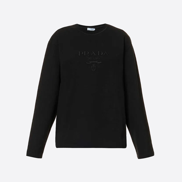 プラダの刺繍入り歯ブラシロゴクルーネックスウェットシャツ