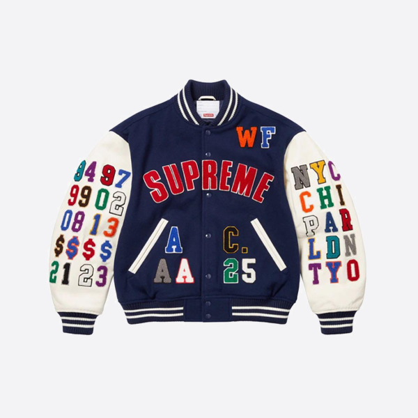 シュプリーム シェニール アップリケ パターン キャプテンスリーブ ベースボールジャケット
