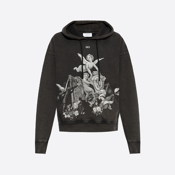 オフホワイト エンジェルハーププリント パーカー