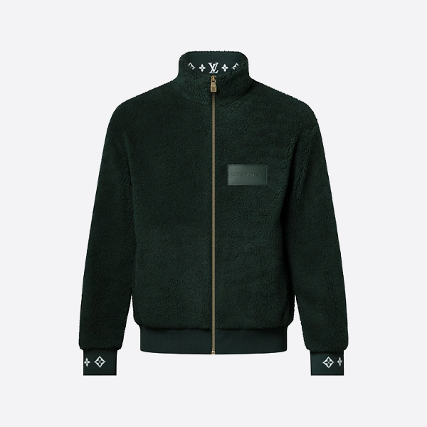 ルイ・ヴィトンのレザーラベル付きカフスジャカードフリースコットンジャケット