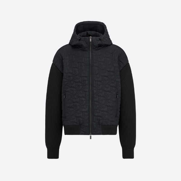 ディオールのキルティングレターニットパッチワークフード付きコットンジャケット