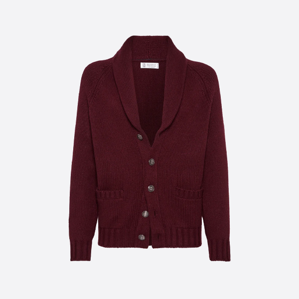 ブルネロ・クチネリ フェザーボタン メタル ショールカラー カーディガン