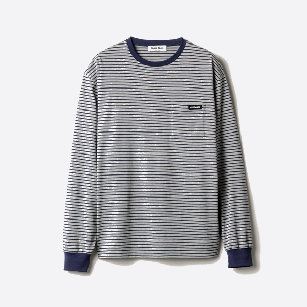 ミュウミュウ グレー ストライプ 長袖Tシャツ