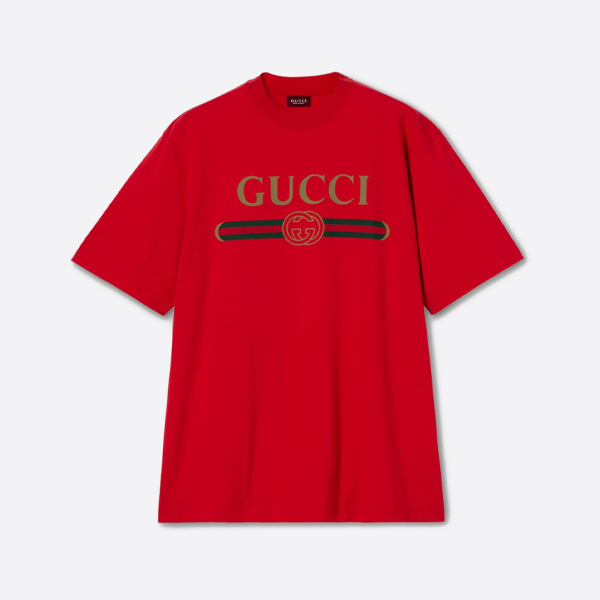 グッチのニットコットンTシャツ（レッド）