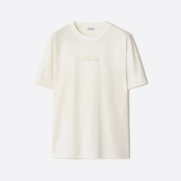 バーバリーチェック刺繍ラウンドネック半袖ホワイト