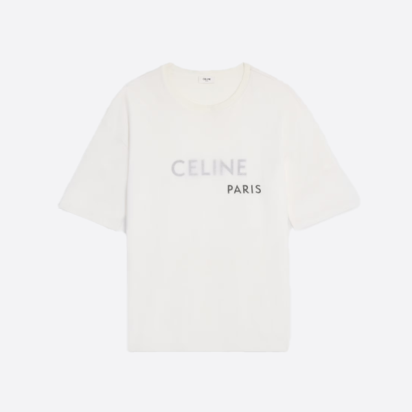 セリーヌのプリント入りコーマコットンダブルレイヤー半袖シャツ