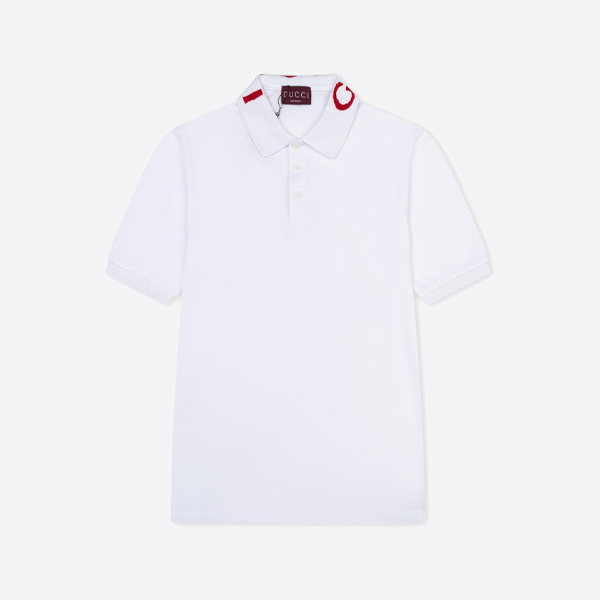 グッチのテリークロス刺繍入りポロシャツ、ホワイト。