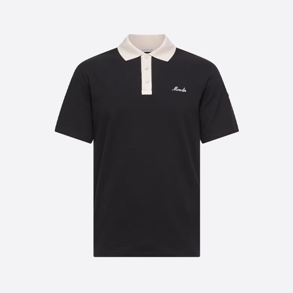 モンクレールのロゴ刺繍入りカジュアルポロシャツ、ブラック
