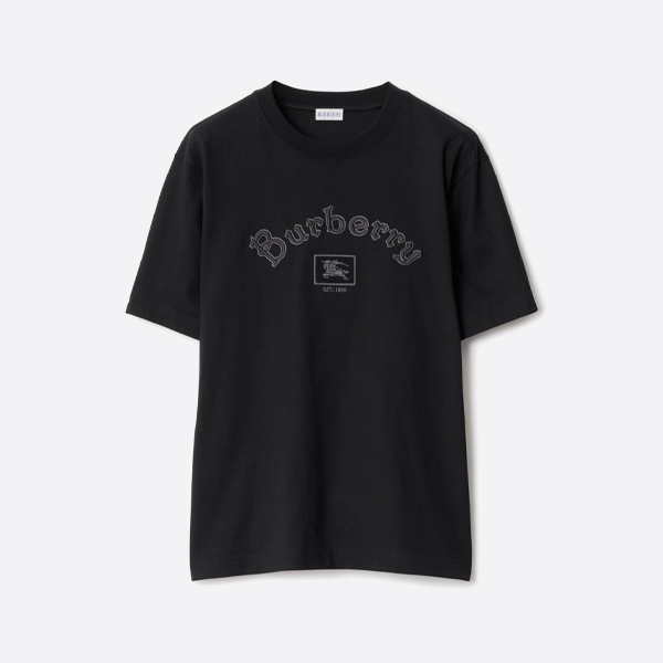 バーバリー ゴシック 刺繍 半袖Tシャツ、ブラック