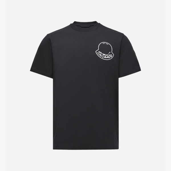 モンクレール ツートン ラウンドロゴ 半袖Tシャツ、ブラック