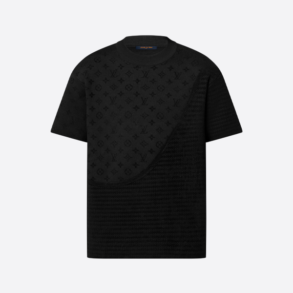 ルイ・ヴィトン ダークパターン ニット 半袖Tシャツ、ブラック
