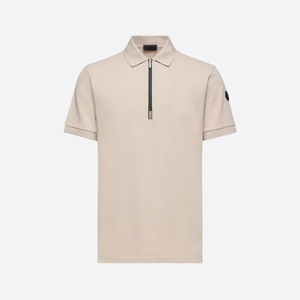 モンクレール ハーフジップ シリコンロゴ ポロシャツ、アプリコット。