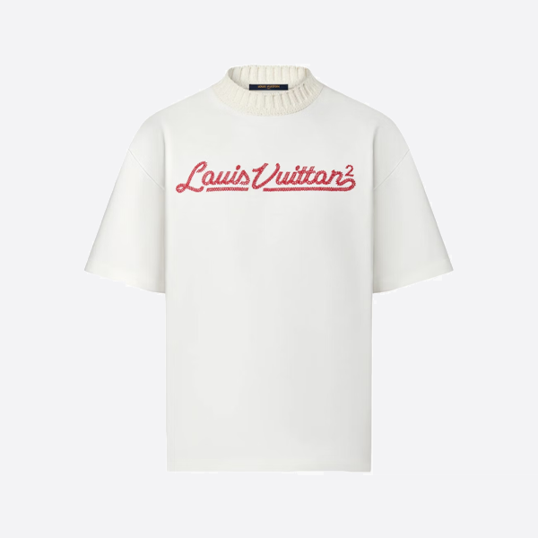 ルイ・ヴィトン レッドレター刺繍 クルーネック 半袖Tシャツ