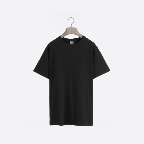 ディオール 無地刺繍入り半袖Tシャツ、ブラック