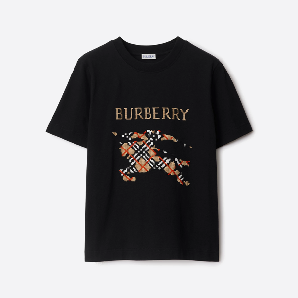 バーバリー ウォーホース クロスステッチ 半袖Tシャツ、ブラック