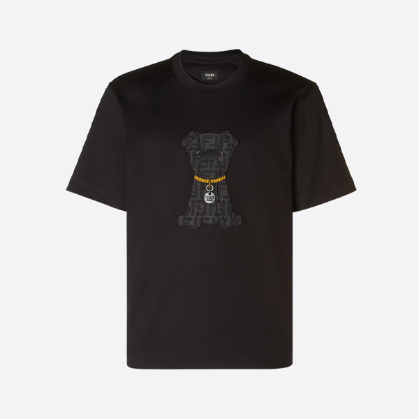 フェンディ ヘビーインダストリー 刺繍入りペット犬ダブルFレター半袖Tシャツ、ブラック