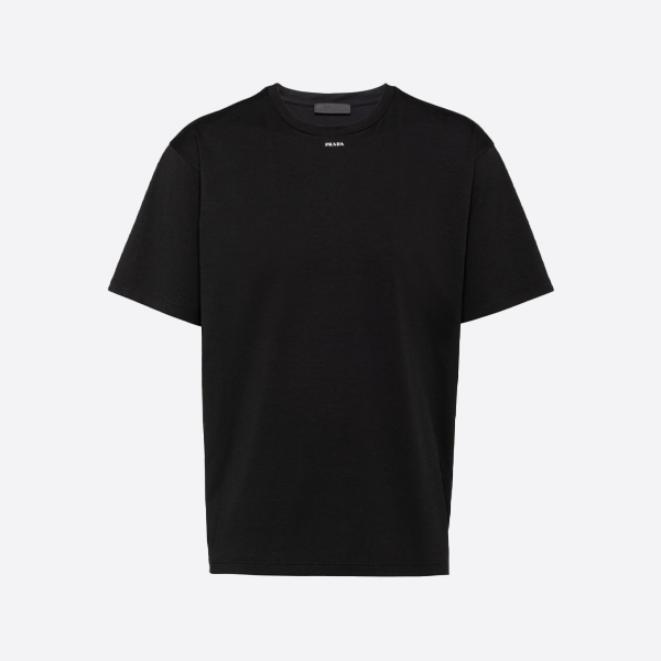 プラダのロゴ入りシルクTシャツ、ブラック