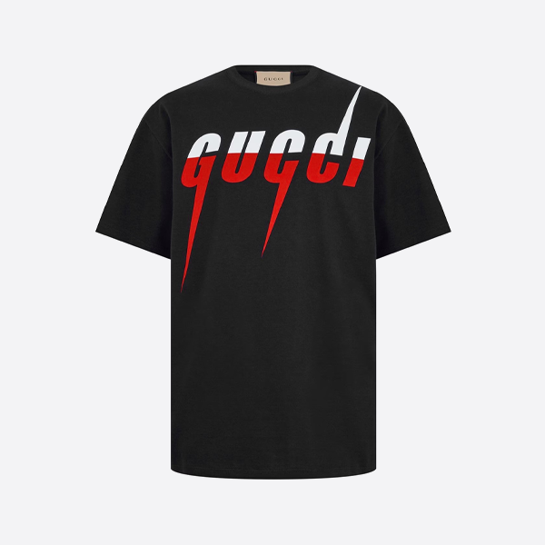 グッチ ライトニングプリント 半袖Tシャツ、ブラック