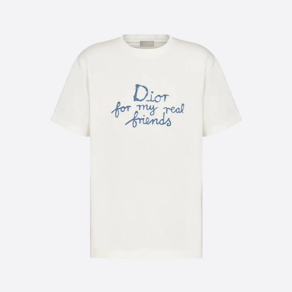 ディオールのスローガン刺繍入り半袖Tシャツ