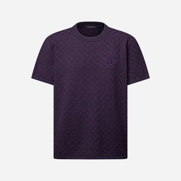 ルイ・ヴィトン モノグラム刺繍入り市松模様ニット半袖Tシャツ