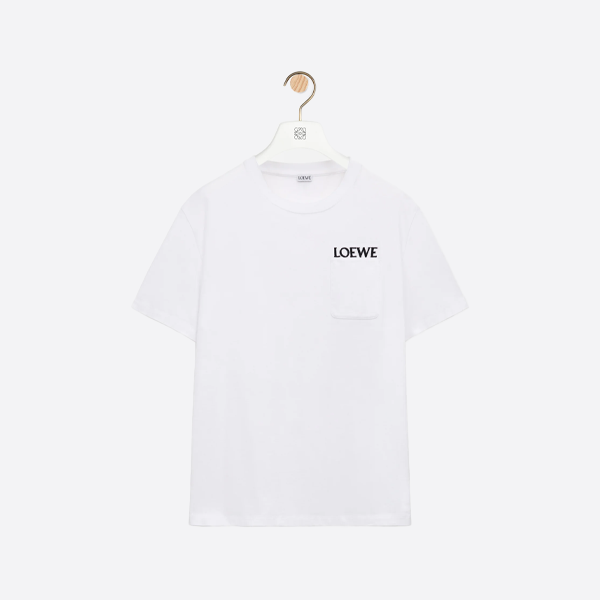 ロエベ ポケット刺繍ロゴ入り半袖Tシャツ、ホワイト