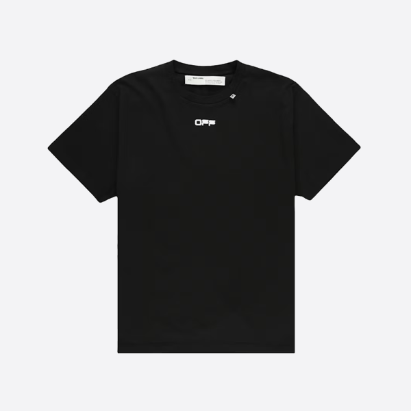 オフホワイトの聖母マリアの絵画柄半袖シャツ、ブラック。