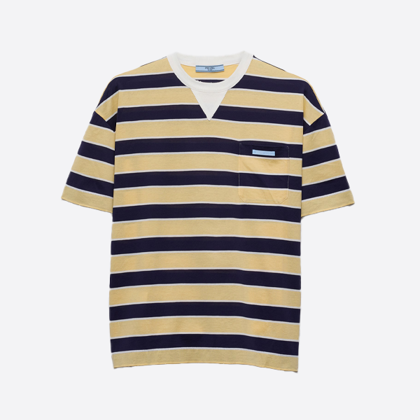 プラダ イエロー ストライプ ポケット付き 半袖Tシャツ