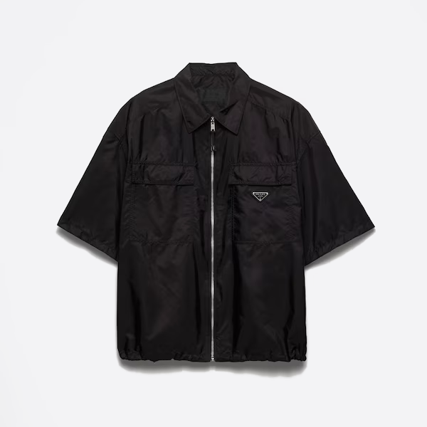 プラダ ミニマリスト ダブルポケット 半袖シャツ、ブラック