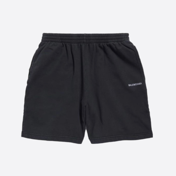 バレンシアガの文字刺繍入りショートパンツ、ブラック