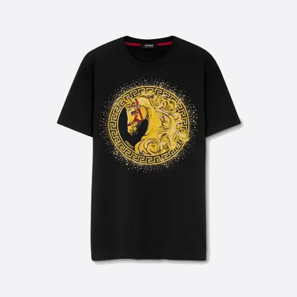 ヴェルサーチ ゴールデンホース刺繍入り半袖Tシャツ