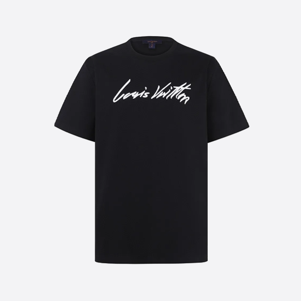ルイ・ヴィトンの手書きロゴ刺繍入り半袖Tシャツ