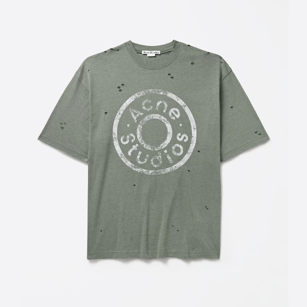 アクネ ストゥディオズ ダメージプリント リップド ショートスリーブ Tシャツ、グリーン