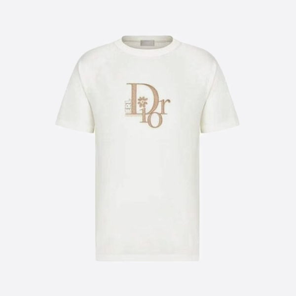 ディオールコラボレーション刺繍ロゴ入り半袖シャツ、ホワイト