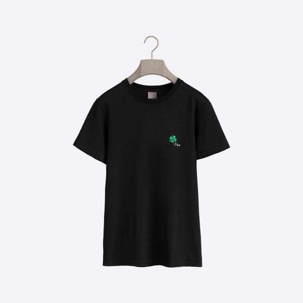 ディオール 四つ葉のクローバー刺繍入り半袖ブラックTシャツ