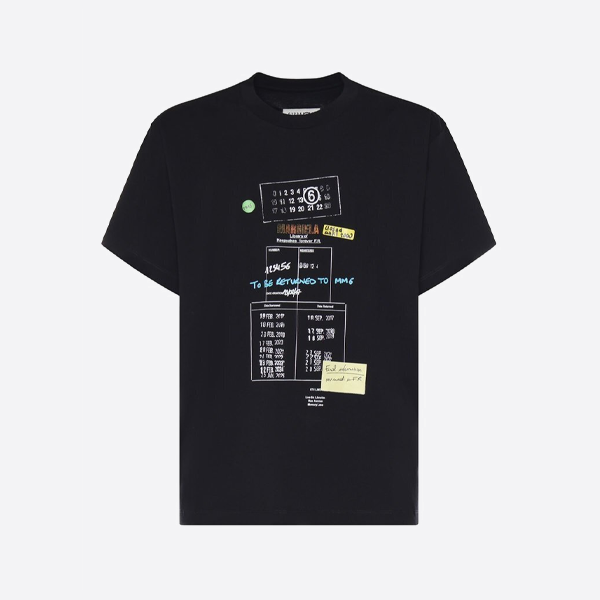 メゾンマルジェア チケットグラフィティプリント クルーネック 半袖Tシャツ、ブラック