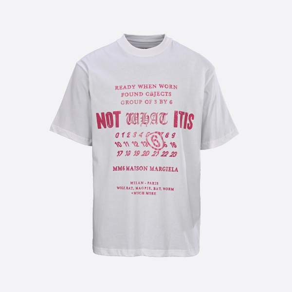 メゾンマルジェア ピンクレターカラーブロックプリント クルーネック 半袖Tシャツ