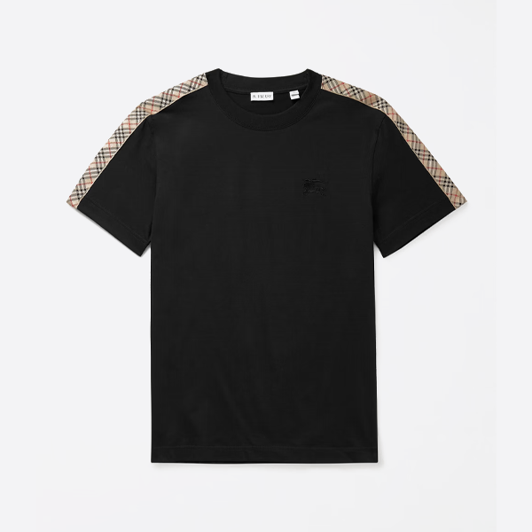 バーバリー ホース刺繍 ショルダーチェックリボン 半袖 ブラック