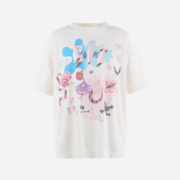 聖ミカエル漫画抽象モンスタープリント半袖Tシャツ