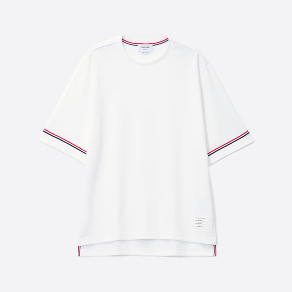 トム・ブラウン 半袖Tシャツ（袖口にウェビング付き） - ホワイト