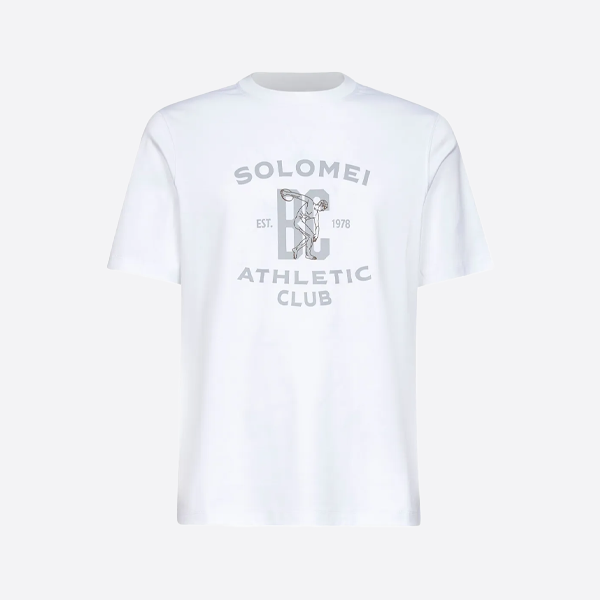 ブルネロ・クチネリの胸元に大きなプリントが入った半袖Tシャツ