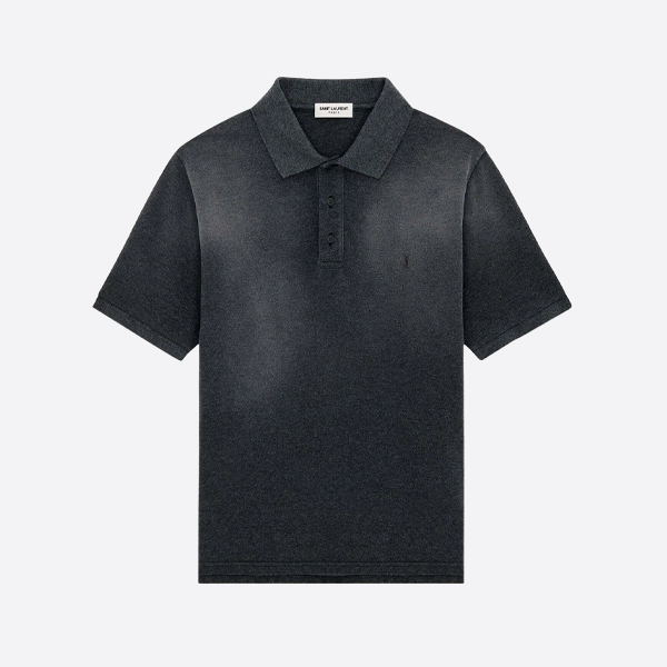 サンローランの無地半袖ポロシャツ、小さなロゴ刺繍入り