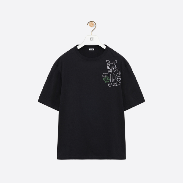 ロエベ キャットプリント クルーネック 半袖シャツ ブラック