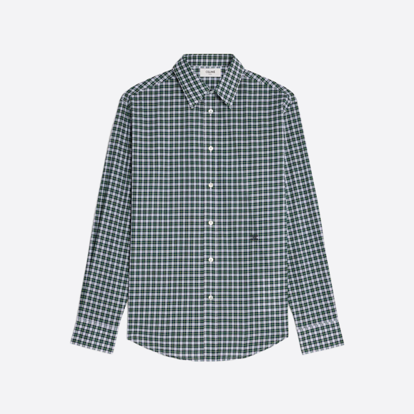 セリーヌ 凱旋門 グリーン チェック柄 長袖シャツ
