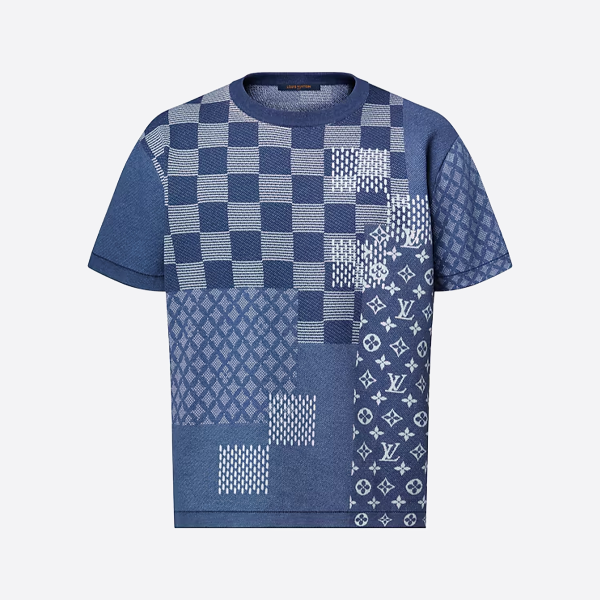 ルイ・ヴィトン チェック柄モノグラムジャカードニット半袖トップス